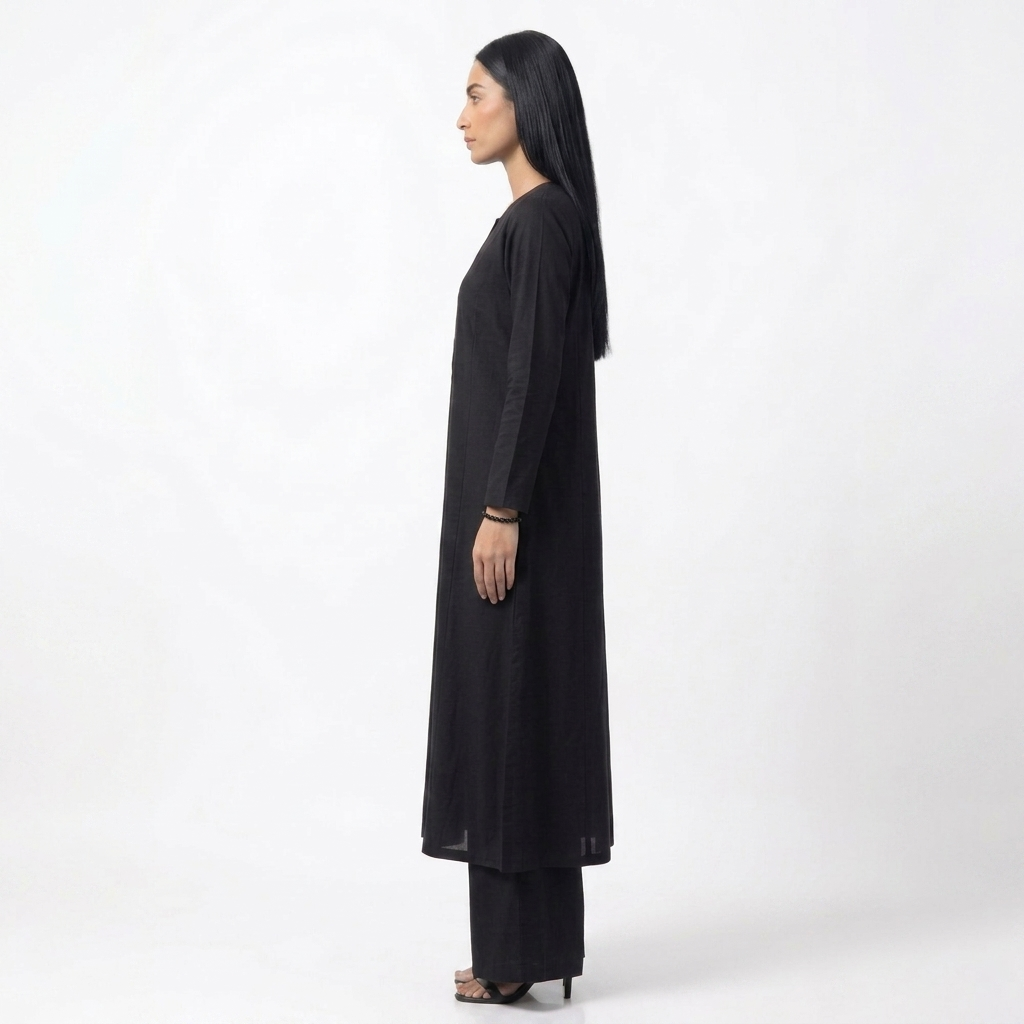 Midnight Minimalist Lawn Suit – Black 2-Piece Palazzo Ensemble by SK