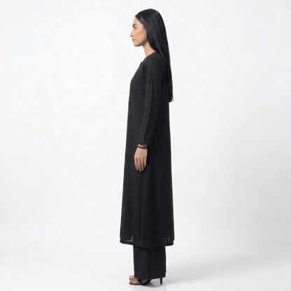 Midnight Minimalist Lawn Suit – Black 2-Piece Palazzo Ensemble by SK