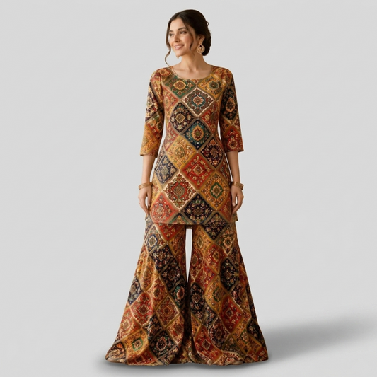 Multicolor Pure Lawn 2-Piece Farshi Gharara Set | ANTARA by SK