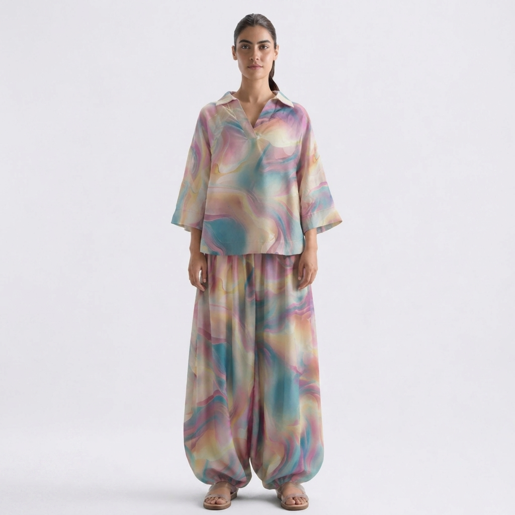 Antara 2 Piece Pastel Dream Co-Ord Set  Digital Print Lawn Short Shirt With Balloon Shalwar By SK