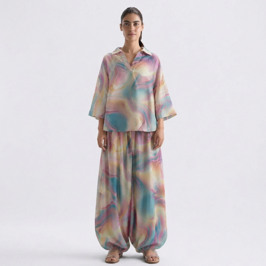 Antara 2 Piece Pastel Dream Co-Ord Set  Digital Print Lawn Short Shirt With Balloon Shalwar By SK