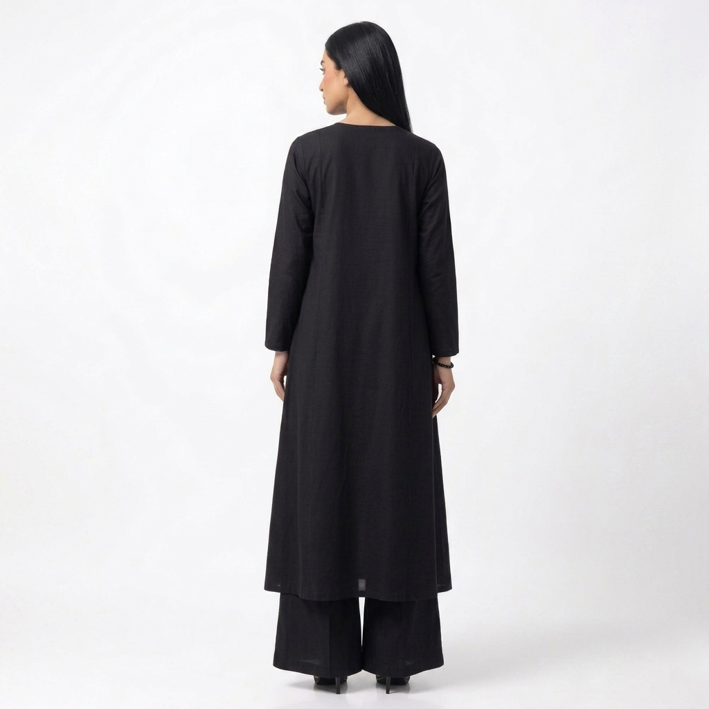 Midnight Minimalist Lawn Suit – Black 2-Piece Palazzo Ensemble by SK