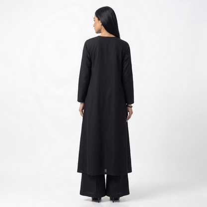 Midnight Minimalist Lawn Suit – Black 2-Piece Palazzo Ensemble by SK