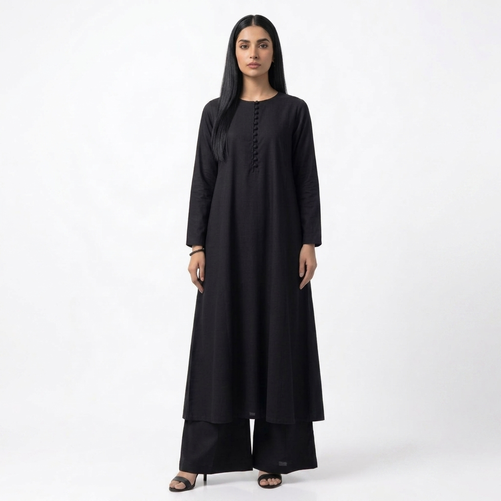Midnight Minimalist Lawn Suit – Black 2-Piece Palazzo Ensemble by SK