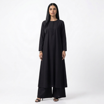 Midnight Minimalist Lawn Suit – Black 2-Piece Palazzo Ensemble by SK