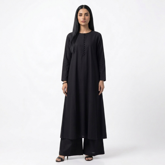 Midnight Minimalist Lawn Suit – Black 2-Piece Palazzo Ensemble by SK