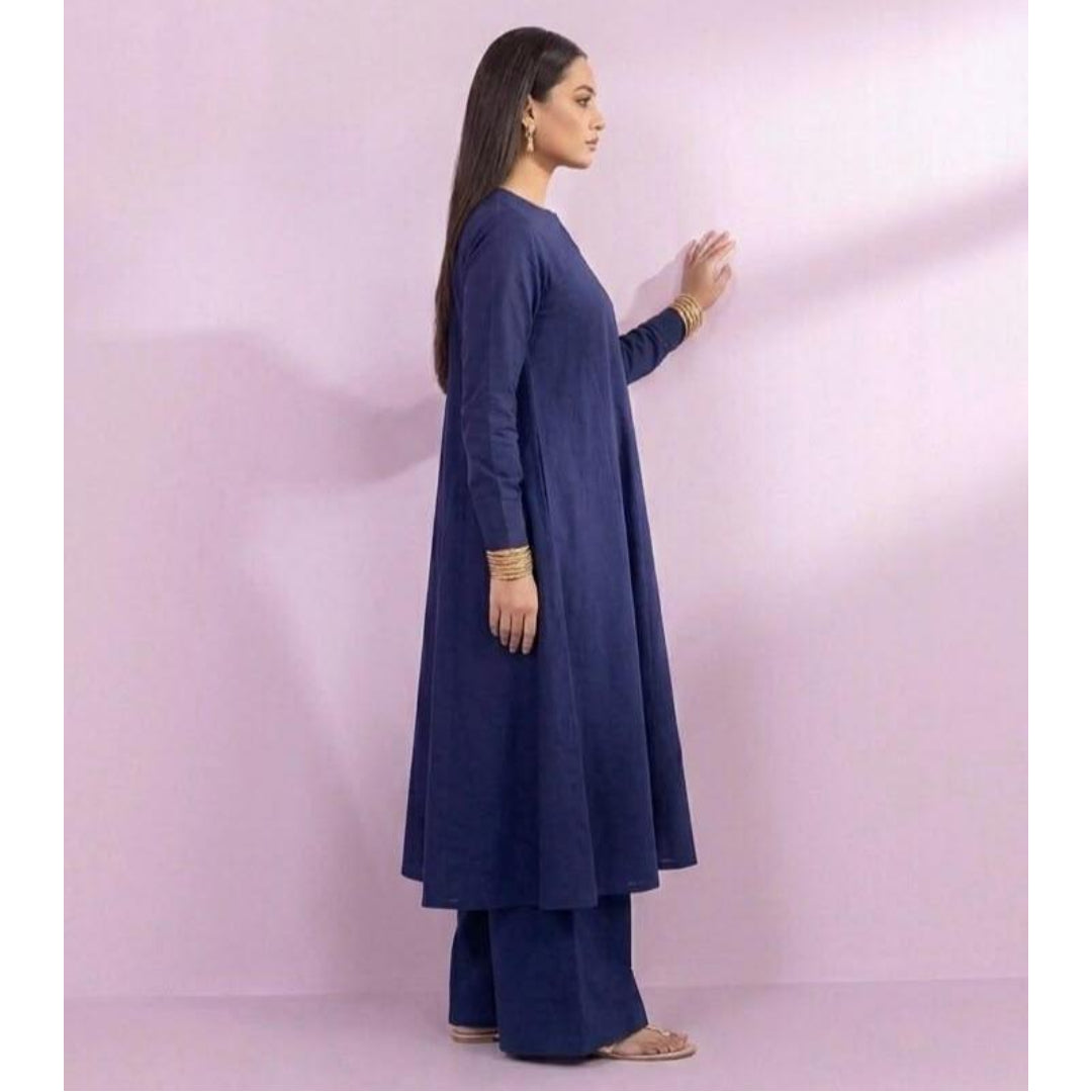 2 Piece Deep Blue Flared Frock With Palazzo Pants | ANTARA by SK