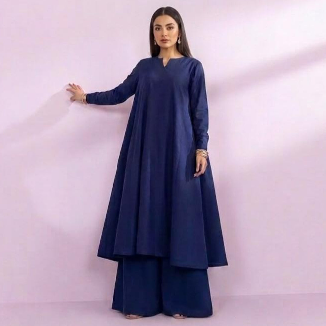2 Piece Deep Blue Flared Frock With Palazzo Pants | ANTARA by SK