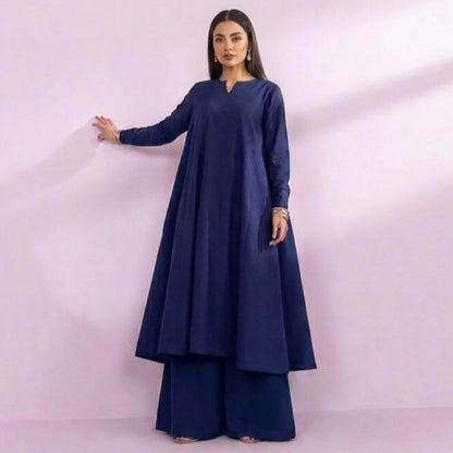 2 Piece Deep Blue Flared Frock With Palazzo Pants | ANTARA by SK