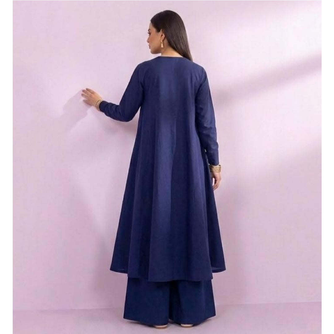 2 Piece Deep Blue Flared Frock With Palazzo Pants | ANTARA by SK